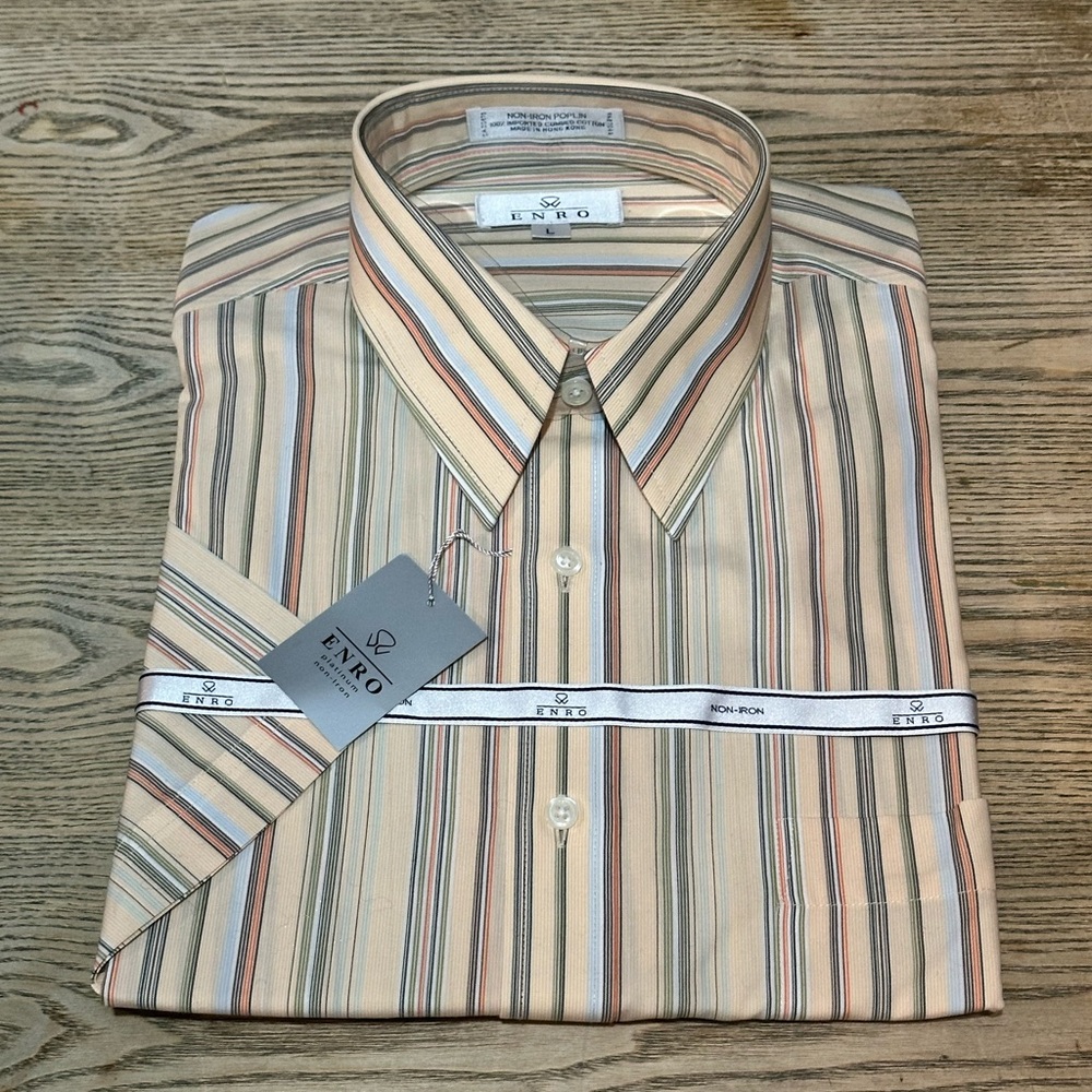 ENRO Short Sleeve Stripe Button-Downed Shirt Mens Size Large